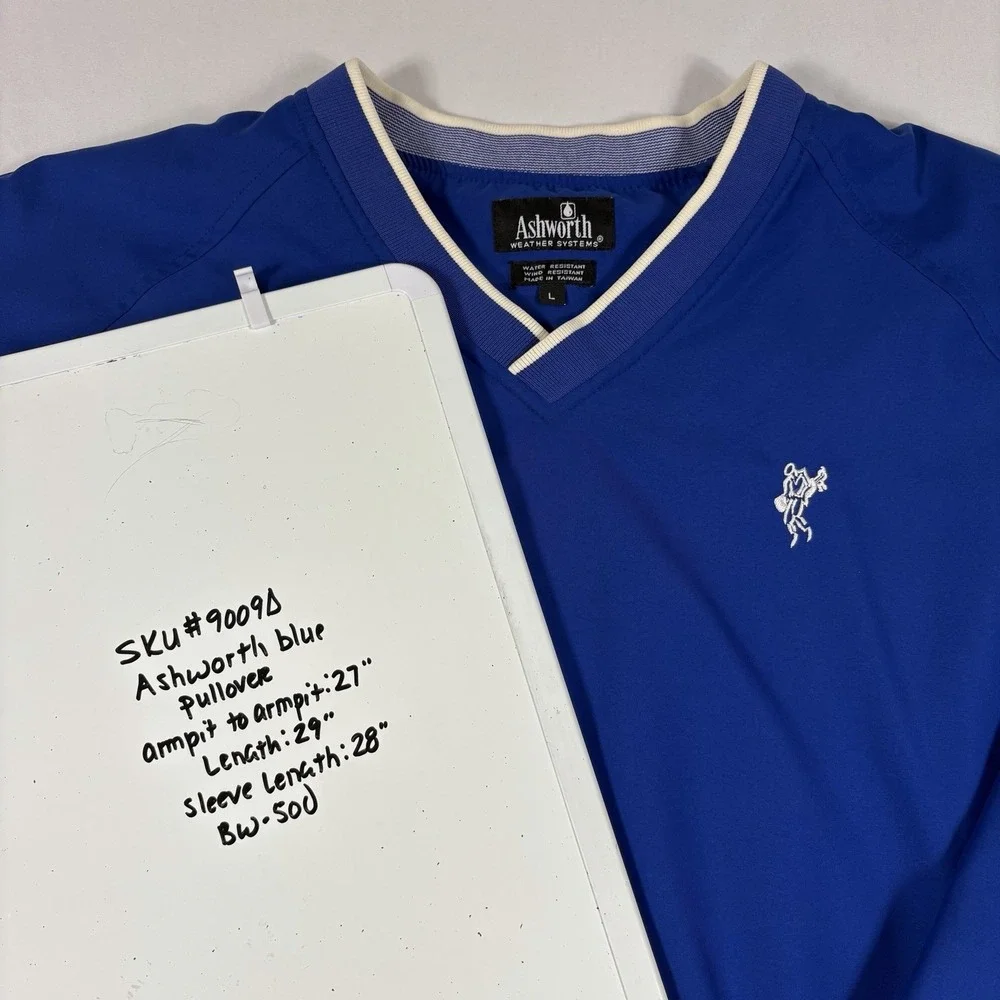 Ashworth‎ Weather Systems Men's Large Vintage Blue Pullover Golf Windbreaker Y2K